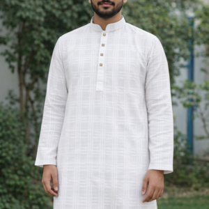জামদানী সুতি পান্জাবী সাদা,(কোড=৩০১)